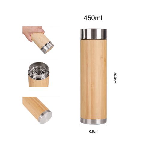 Natural Bamboo Wooden Simple Portable Stainless Steel Double-Layer Bamboo Cup Vacuum Vacuum Cup Gift Bamboo Shell Cup