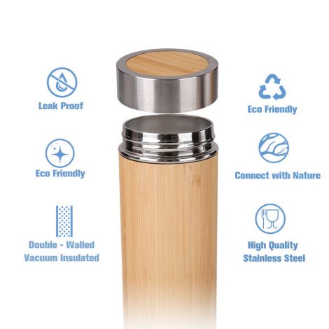 Natural Bamboo Wooden Simple Portable Stainless Steel Double-Layer Bamboo Cup Vacuum Vacuum Cup Gift Bamboo Shell Cup