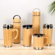 Double-Layer Vacuum Stainless Steel Bamboo Wood Cover Thermos Cup Outdoor Portable Office Business Straight Tea Cup Coffee Cup