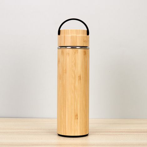 Double-Layer Vacuum Stainless Steel Bamboo Wood Cover Thermos Cup Outdoor Portable Office Business Straight Tea Cup Coffee Cup