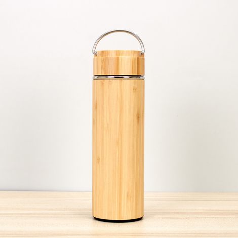 Double-Layer Vacuum Stainless Steel Bamboo Wood Cover Thermos Cup Outdoor Portable Office Business Straight Tea Cup Coffee Cup