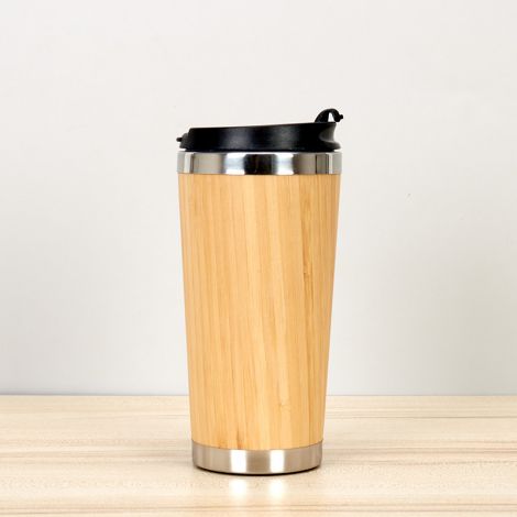 Double-Layer Vacuum Stainless Steel Bamboo Wood Cover Thermos Cup Outdoor Portable Office Business Straight Tea Cup Coffee Cup