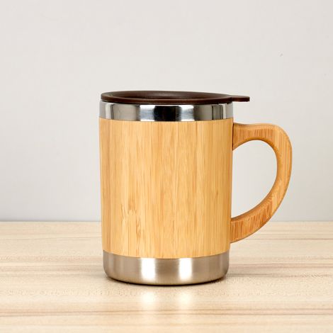 Double-Layer Vacuum Stainless Steel Bamboo Wood Cover Thermos Cup Outdoor Portable Office Business Straight Tea Cup Coffee Cup