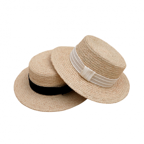 Boater Hat Wide Brim Flat Top Straw Hat