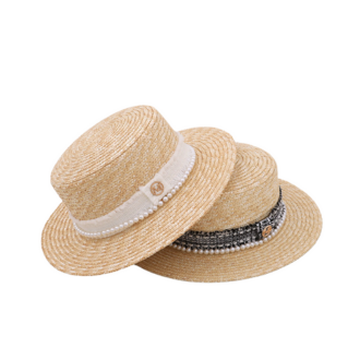 Boater Hat Wide Brim Flat Top Straw Hat