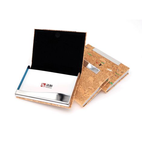 Cork Surface Metal Business Card Holder