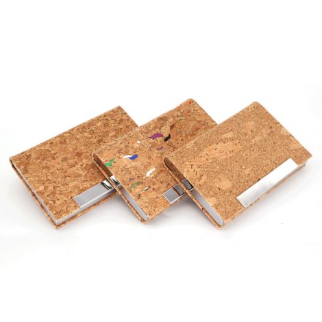 Cork Surface Metal Business Card Holder