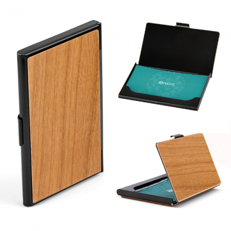 Solid Wood Stainless Steel Business Card Holder