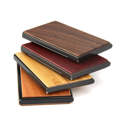 Solid Wood Stainless Steel Business Card Holder