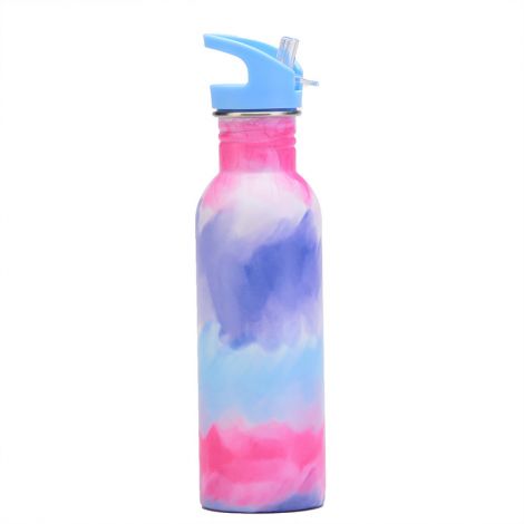 Single-layer stainless steel outdoor sports water bottle with straw