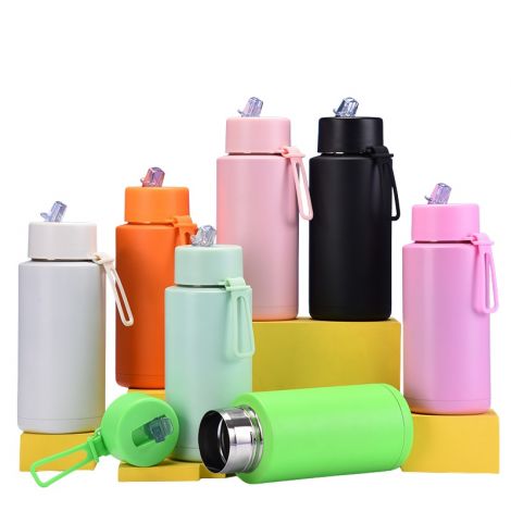 1L Large capacity thermos bottle with silicone handle